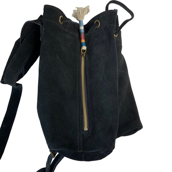 TOMS Black Suede‎ Embroidered Poet Flap Backpack Bag - Picture 7 of 15
